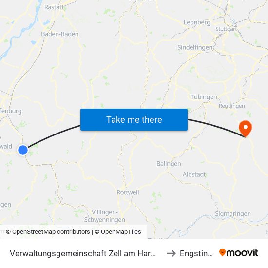 Verwaltungsgemeinschaft Zell am Harmersbach to Engstingen map