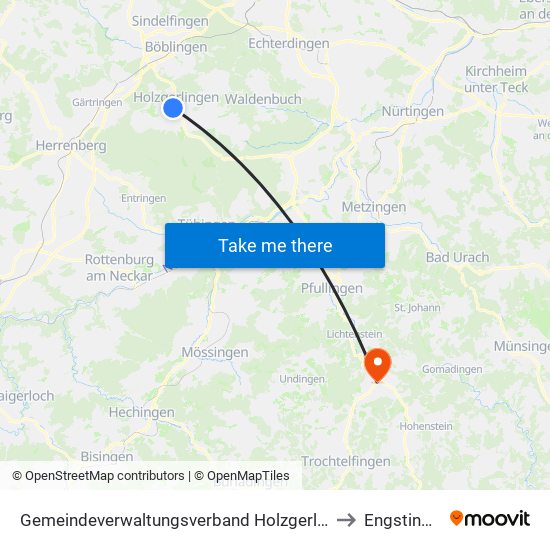 Gemeindeverwaltungsverband Holzgerlingen to Engstingen map