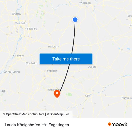 Lauda-Königshofen to Engstingen map