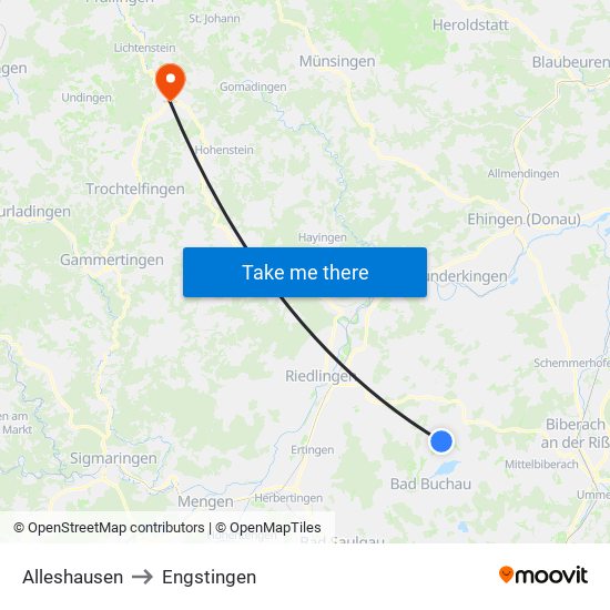 Alleshausen to Engstingen map