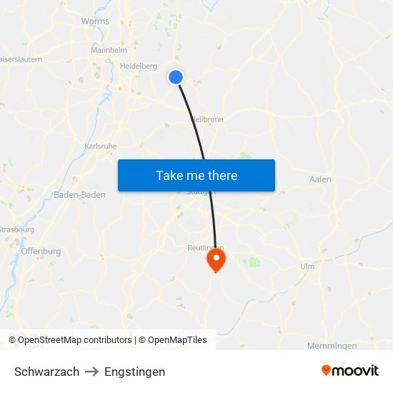 Schwarzach to Engstingen map