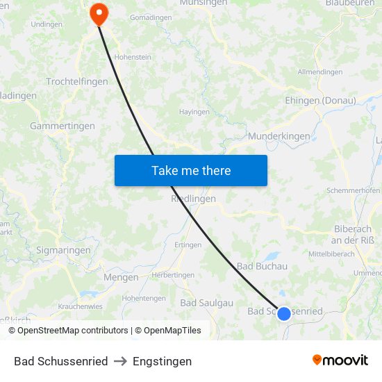Bad Schussenried to Engstingen map