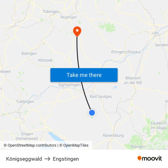 Königseggwald to Engstingen map