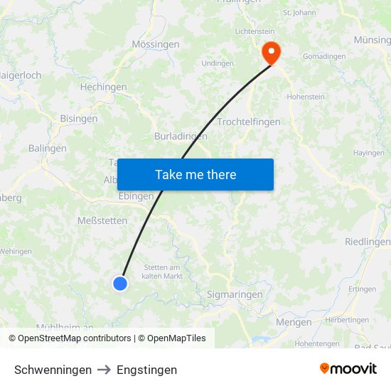 Schwenningen to Engstingen map