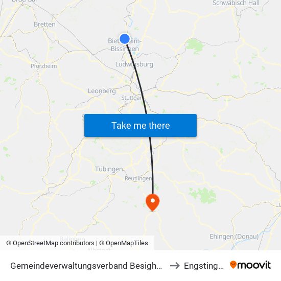Gemeindeverwaltungsverband Besigheim to Engstingen map