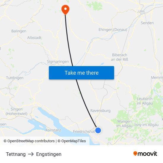 Tettnang to Engstingen map