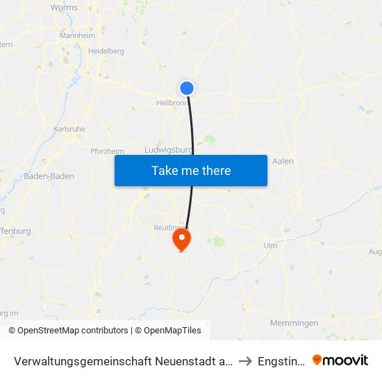 Verwaltungsgemeinschaft Neuenstadt am Kocher to Engstingen map