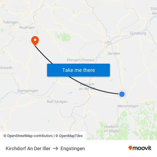 Kirchdorf An Der Iller to Engstingen map