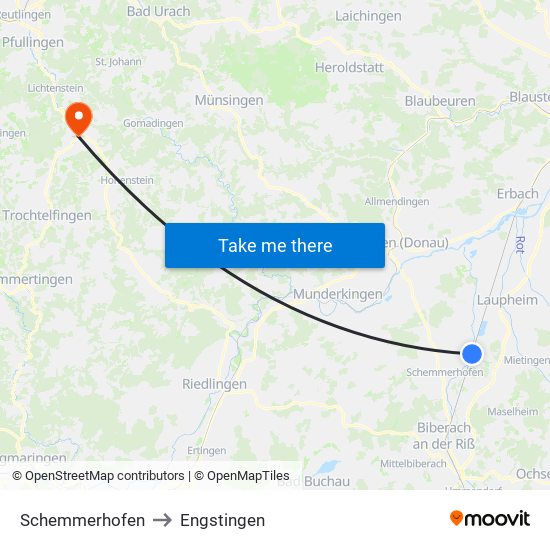 Schemmerhofen to Engstingen map