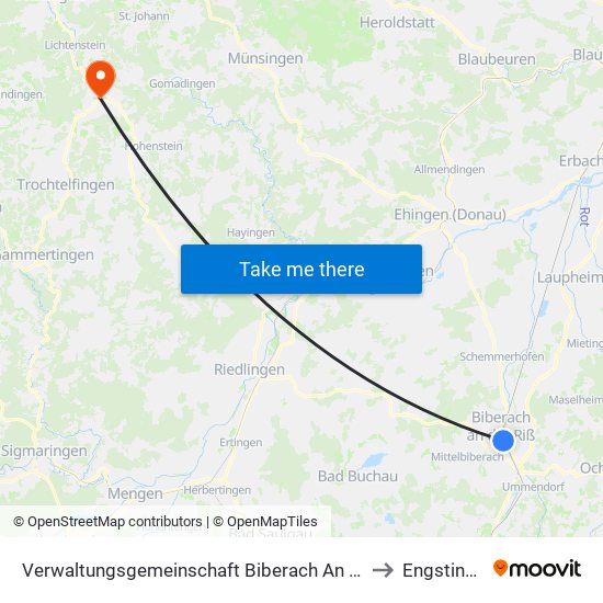 Verwaltungsgemeinschaft Biberach An Der Riß to Engstingen map