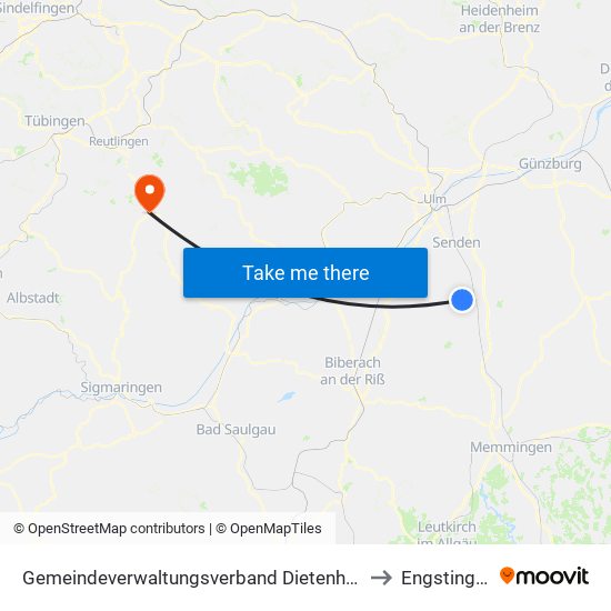 Gemeindeverwaltungsverband Dietenheim to Engstingen map