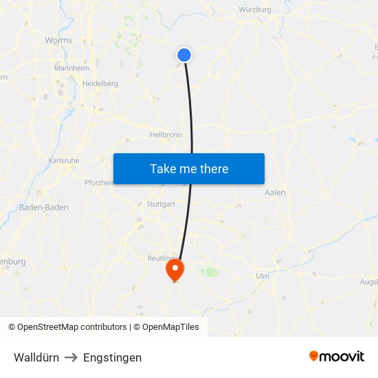 Walldürn to Engstingen map