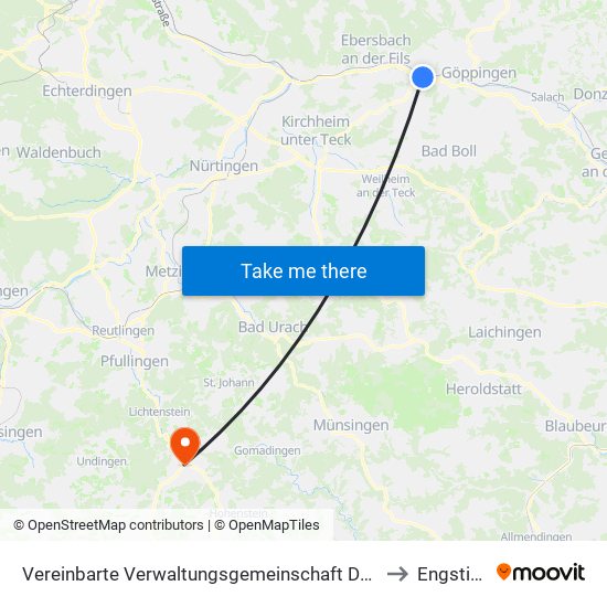 Vereinbarte Verwaltungsgemeinschaft Der Stadt Uhingen to Engstingen map