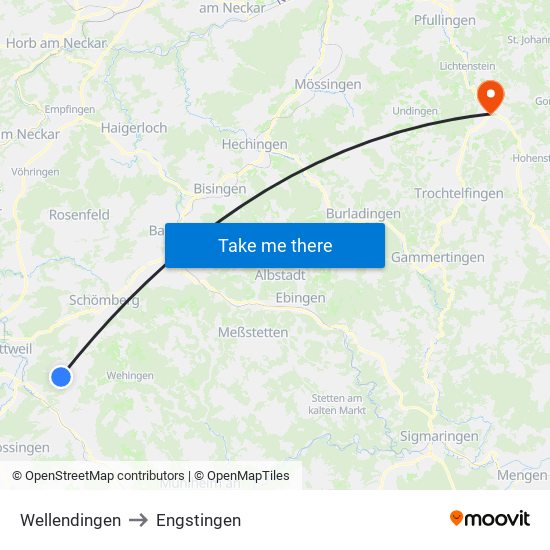 Wellendingen to Engstingen map