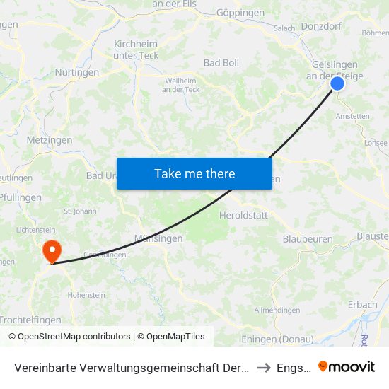Vereinbarte Verwaltungsgemeinschaft Der Stadt Geislingen An Der Steige to Engstingen map