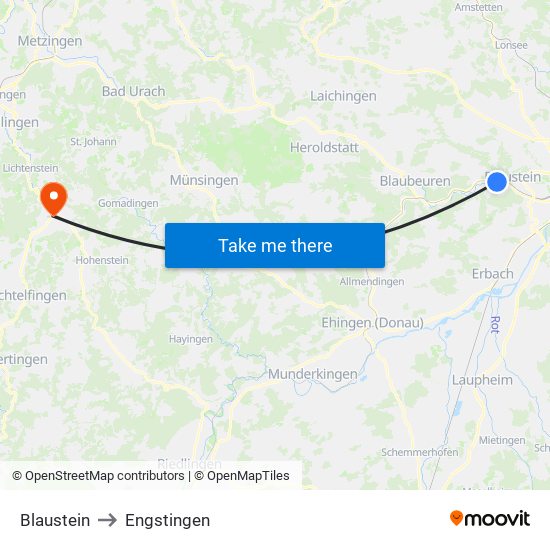 Blaustein to Engstingen map