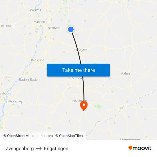 Zwingenberg to Engstingen map
