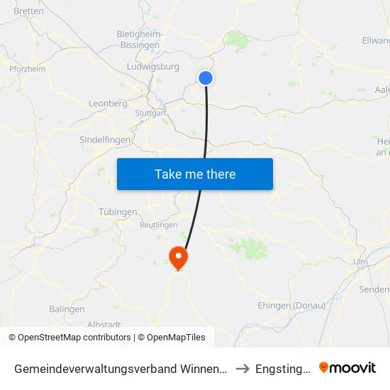 Gemeindeverwaltungsverband Winnenden to Engstingen map