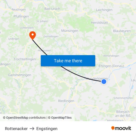 Rottenacker to Engstingen map