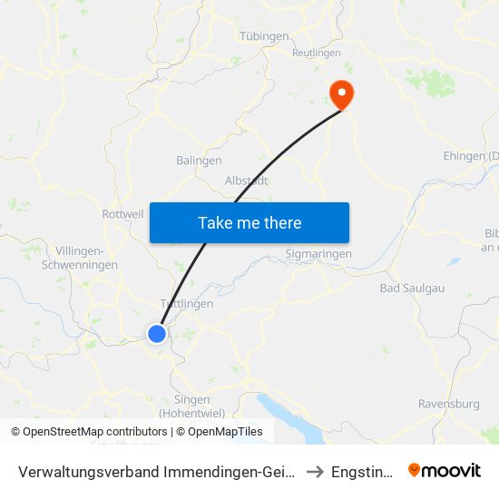 Verwaltungsverband Immendingen-Geisingen to Engstingen map