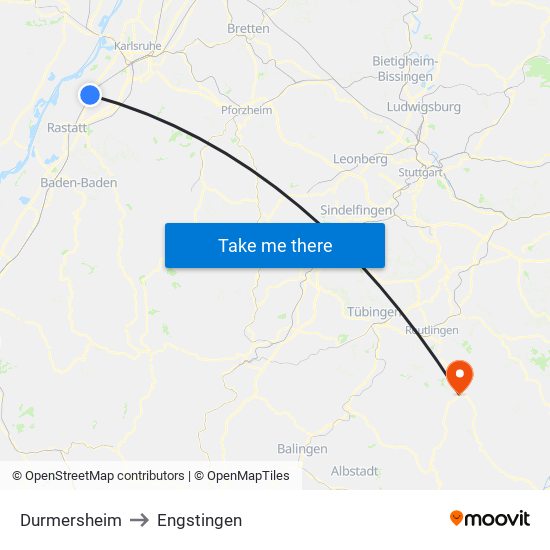 Durmersheim to Engstingen map