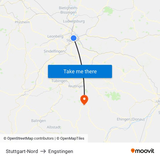 Stuttgart-Nord to Engstingen map