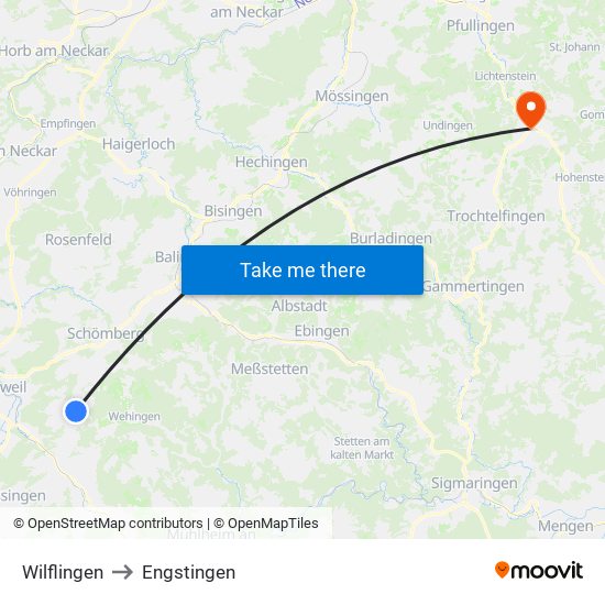 Wilflingen to Engstingen map