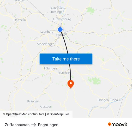 Zuffenhausen to Engstingen map