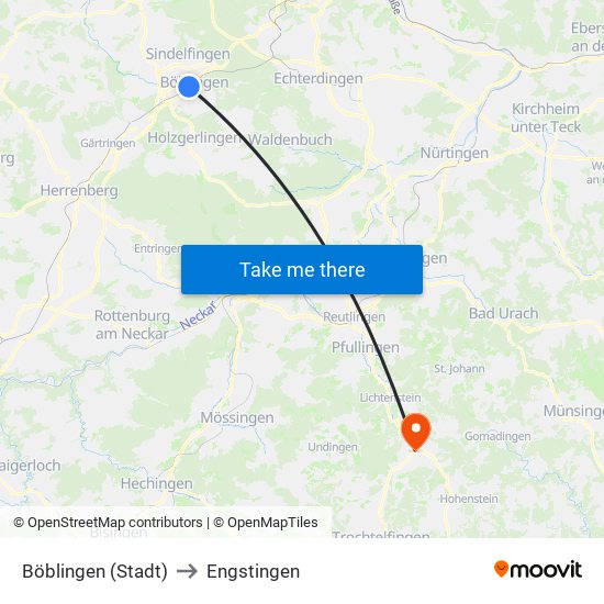 Böblingen (Stadt) to Engstingen map