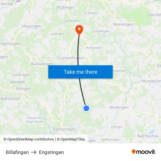 Billafingen to Engstingen map