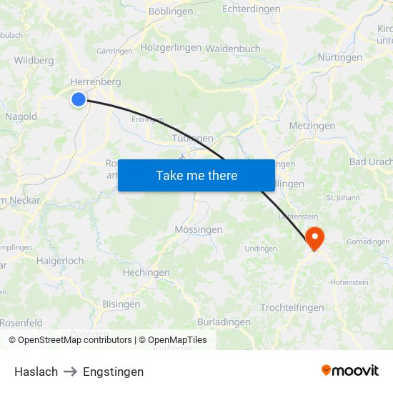 Haslach to Engstingen map