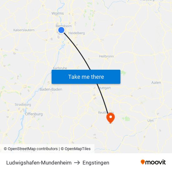 Ludwigshafen-Mundenheim to Engstingen map