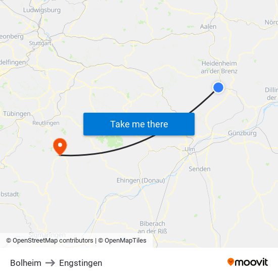 Bolheim to Engstingen map