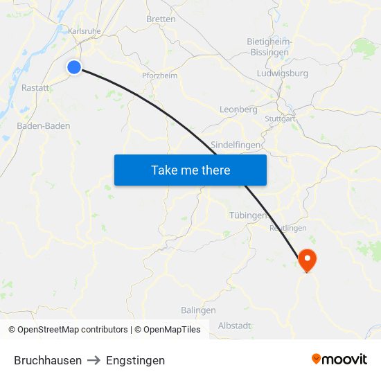 Bruchhausen to Engstingen map