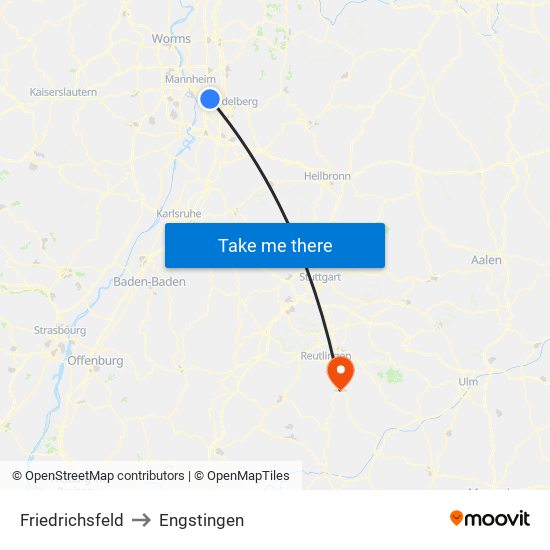 Friedrichsfeld to Engstingen map