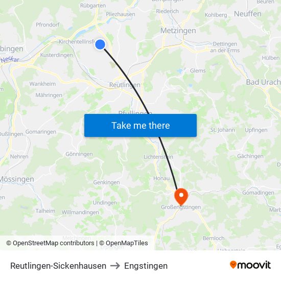 Reutlingen-Sickenhausen to Engstingen map