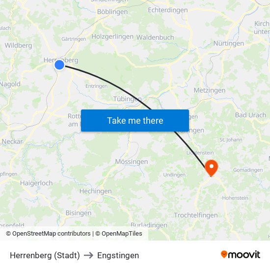 Herrenberg (Stadt) to Engstingen map