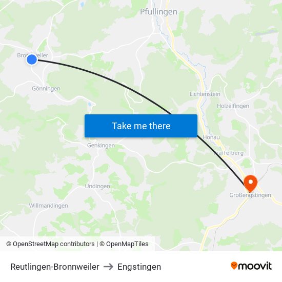 Reutlingen-Bronnweiler to Engstingen map
