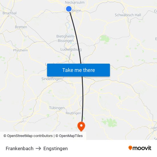 Frankenbach to Engstingen map