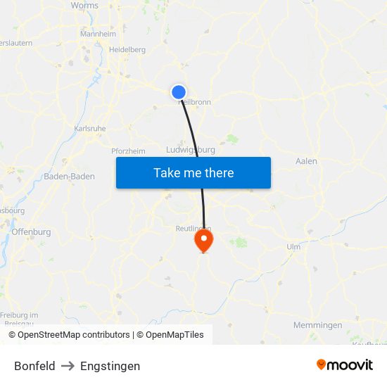 Bonfeld to Engstingen map