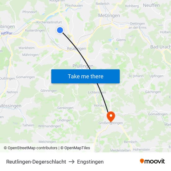 Reutlingen-Degerschlacht to Engstingen map