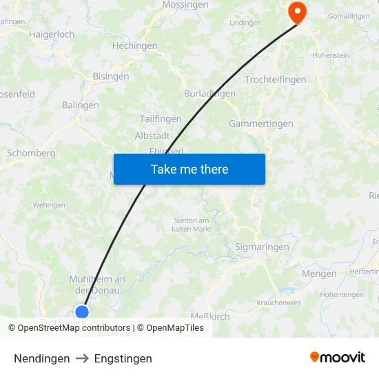 Nendingen to Engstingen map