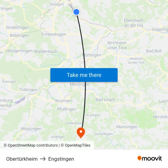 Obertürkheim to Engstingen map
