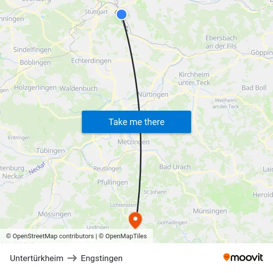 Untertürkheim to Engstingen map
