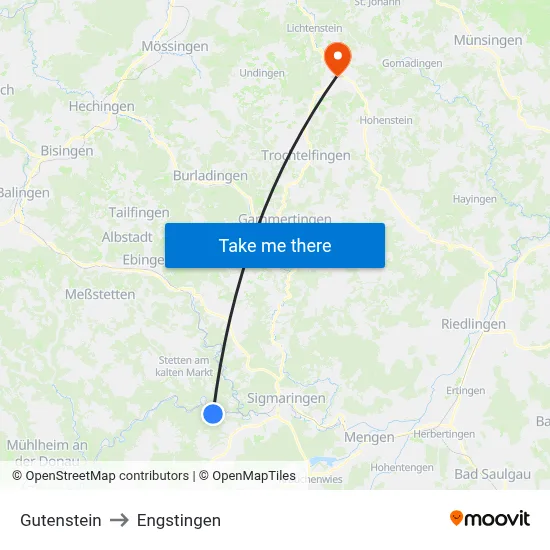 Gutenstein to Engstingen map