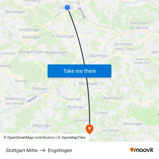 Stuttgart-Mitte to Engstingen map