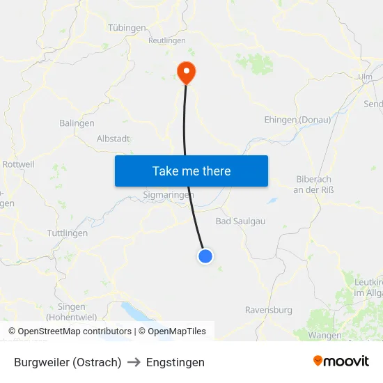 Burgweiler (Ostrach) to Engstingen map