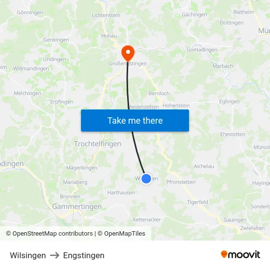 Wilsingen to Engstingen map