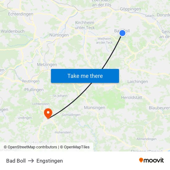 Bad Boll to Engstingen map