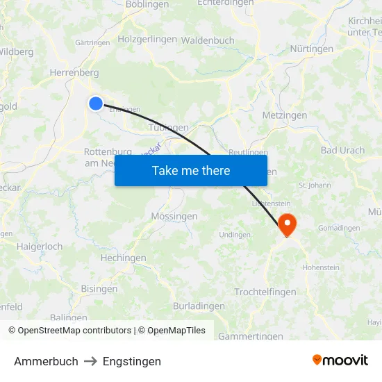 Ammerbuch to Engstingen map